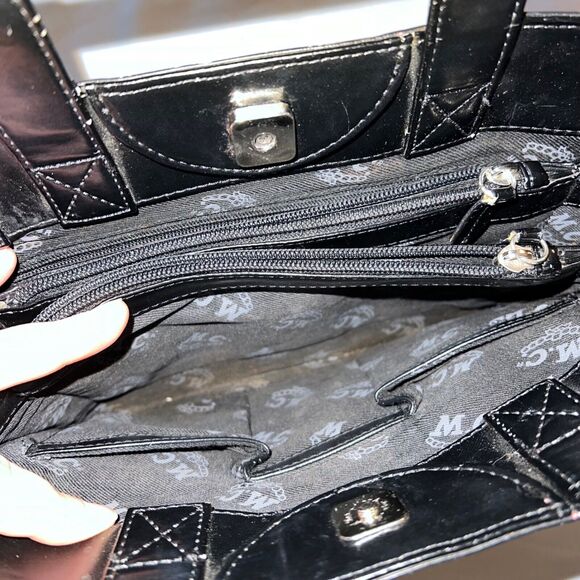 Vintage Mark Chantal MC Unisex Satchel Handbag Four Leaf Clover Design Black - Picture 9 of 16